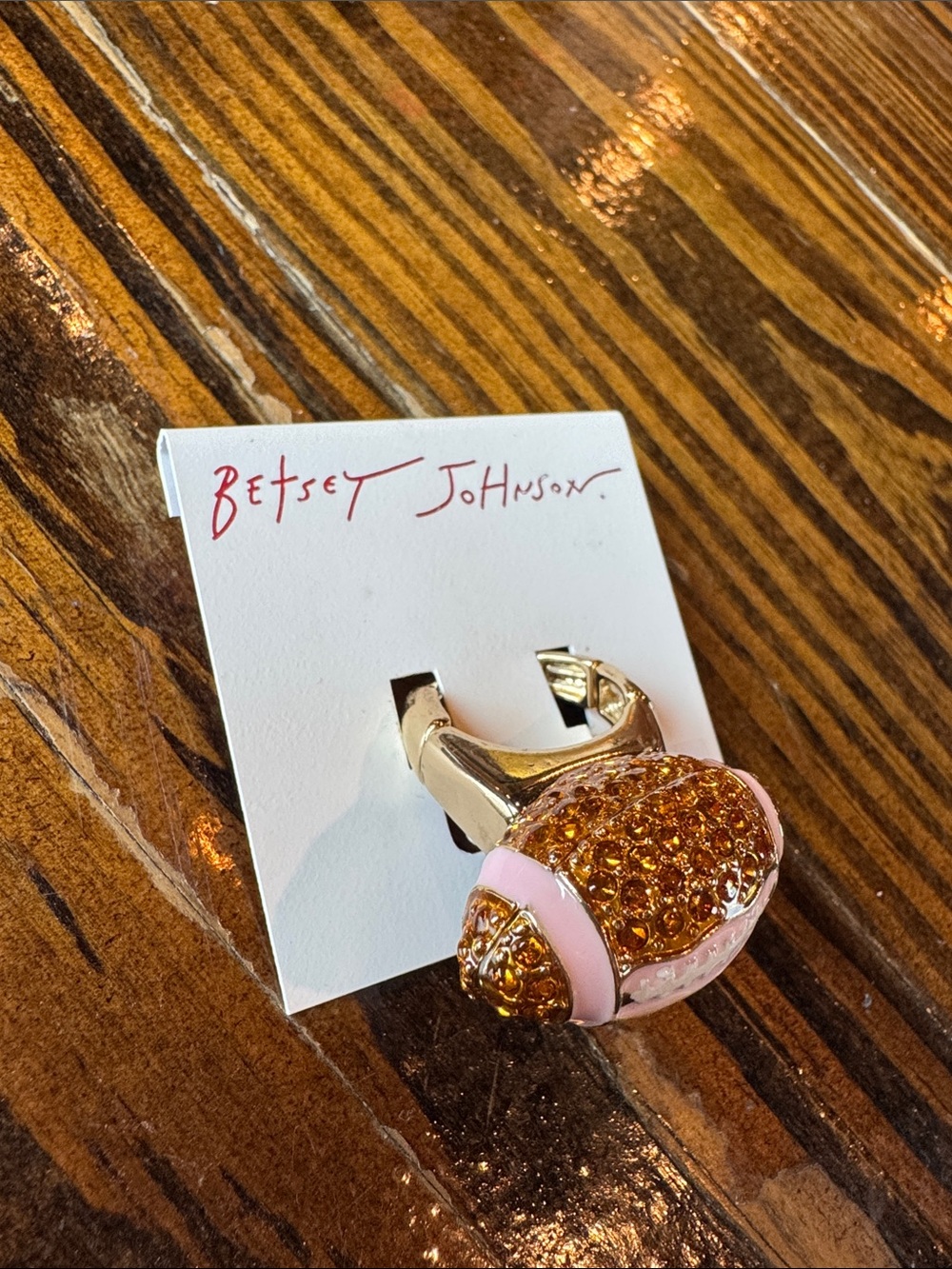 Betsey Johnson Pink and Gold Football Cocktail Ring 🏈